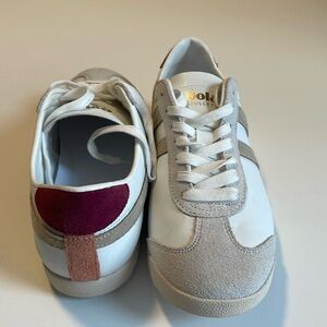Gola Bullet Pure women’s sz 9 white/bone/cerise Leather and Suede Retro Sneakers